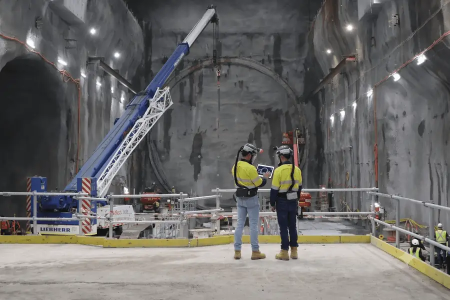 Crane inside the Western Harbour Tunnel construction site