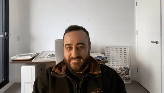 Sam Halcrow on a video call
